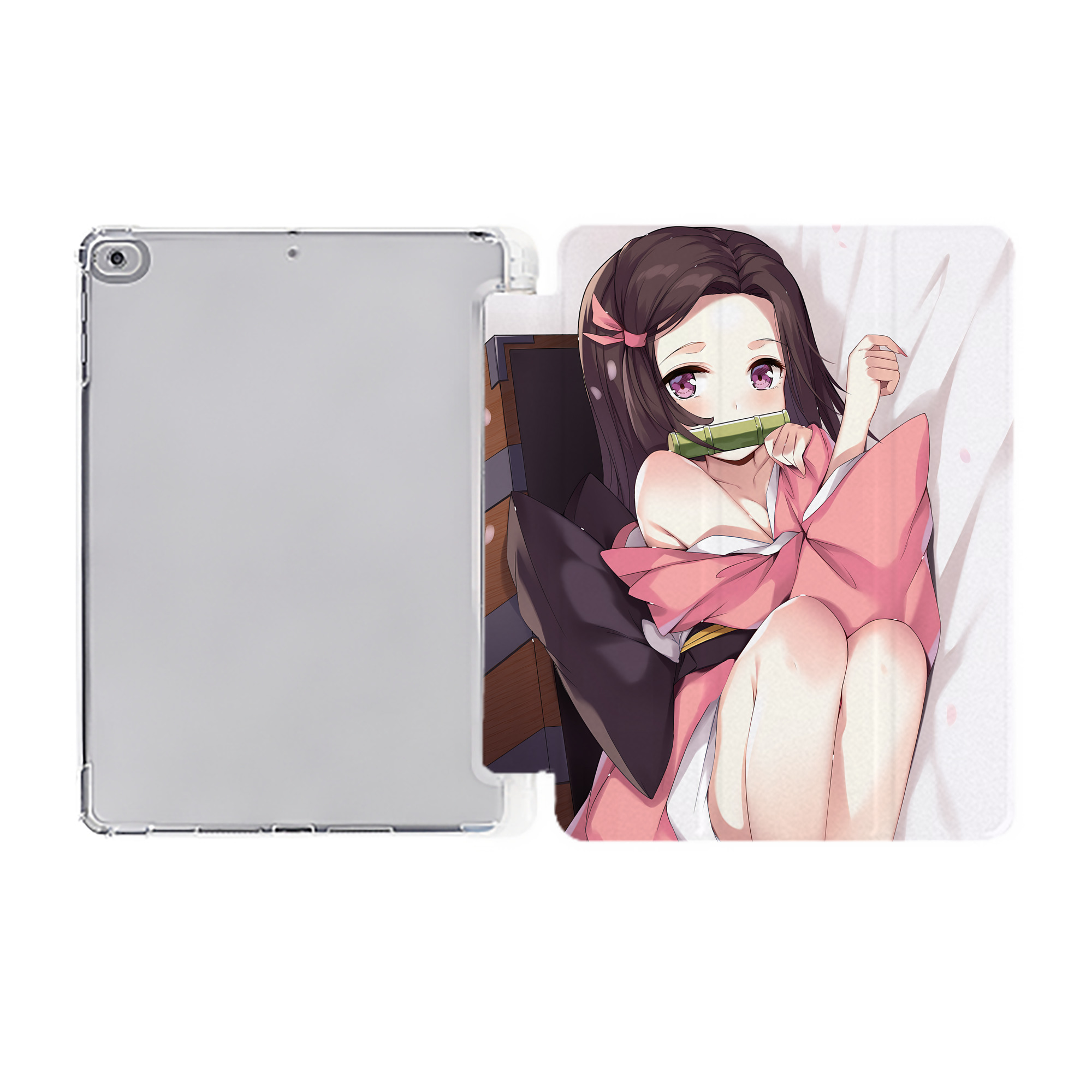 （画像用） 鬼滅の刃（きめつのやいば）竈門 禰󠄀豆子／かまど ねずこ Kamado Nezuko IPad ケース ペン収納付き 三つ折りスタンド PUレザー×シリコン 対応機種9.5/10.5/10.9インチ